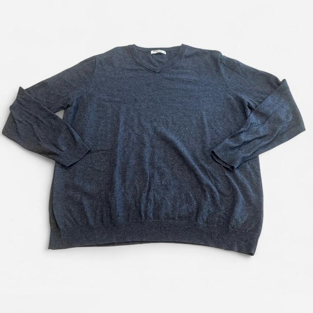 WOOLOVERS Mens XLGray Cotton Cashmere V Neck Sweater Quiet Luxury Yacht Boating